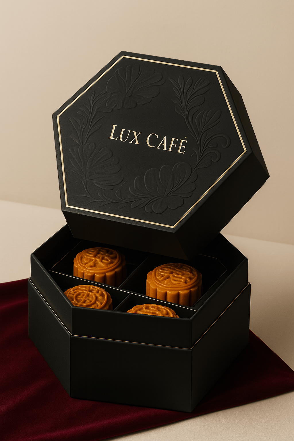 Black hexagonal mooncake box