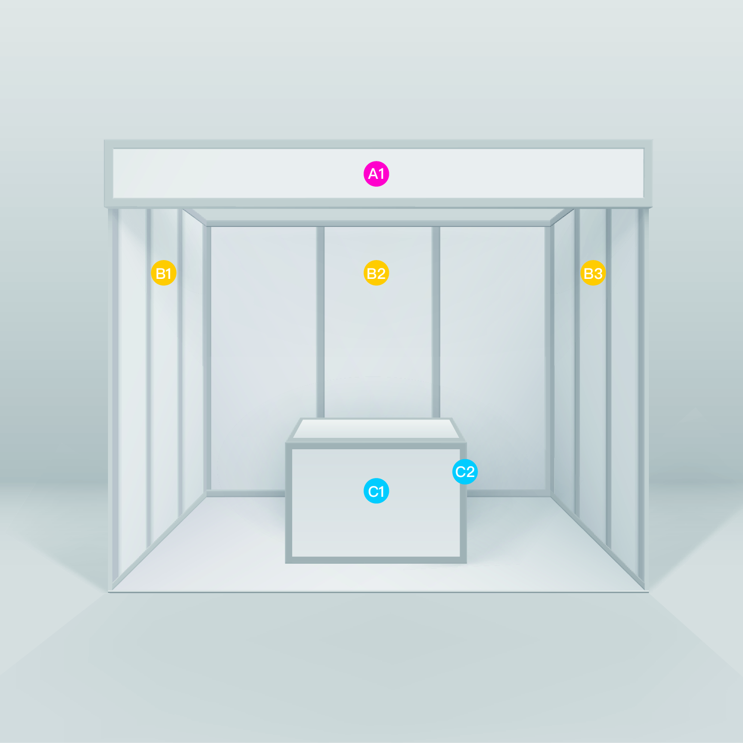 U型展覽Booth攤位套裝 展示示意圖（U型三面展版＋展枱）